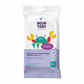 Детские очищающие салфетки Aquatory 3 в 1 для чувствительной кожи, 10 шт, 0+ (Lubby, 22874/168/28)